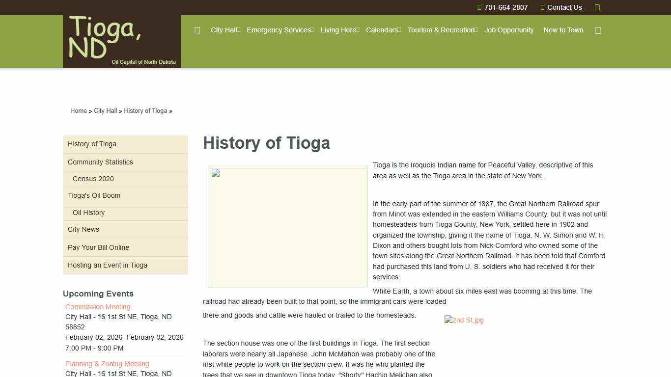 Tioga, North Dakota - History of Tioga